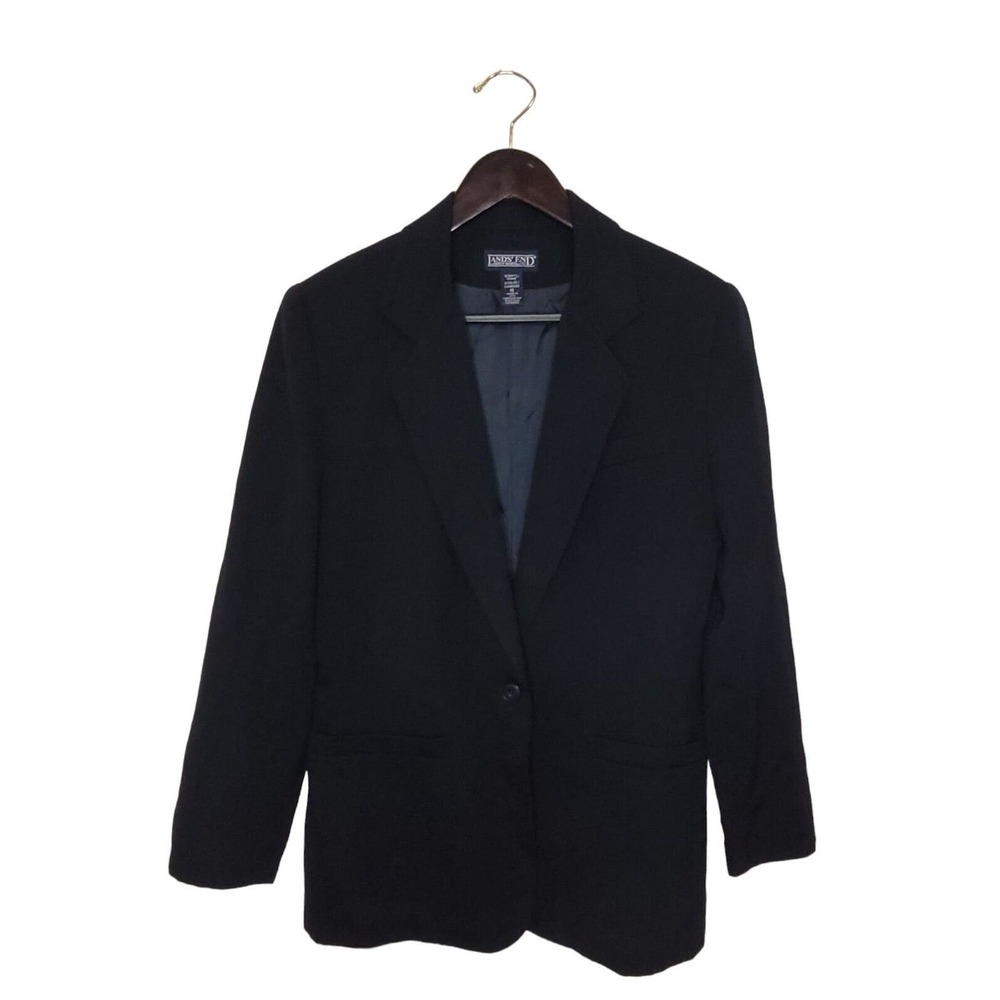 Lands End Direct Merchants Size 10‎ 100% Wool Navy Blue Blazer Dark Academia